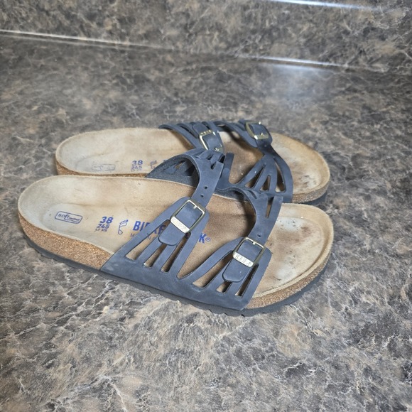 Birkenstock Shoes - Birkenstock Granada Navy Leather Flat Sandals Women 38 7